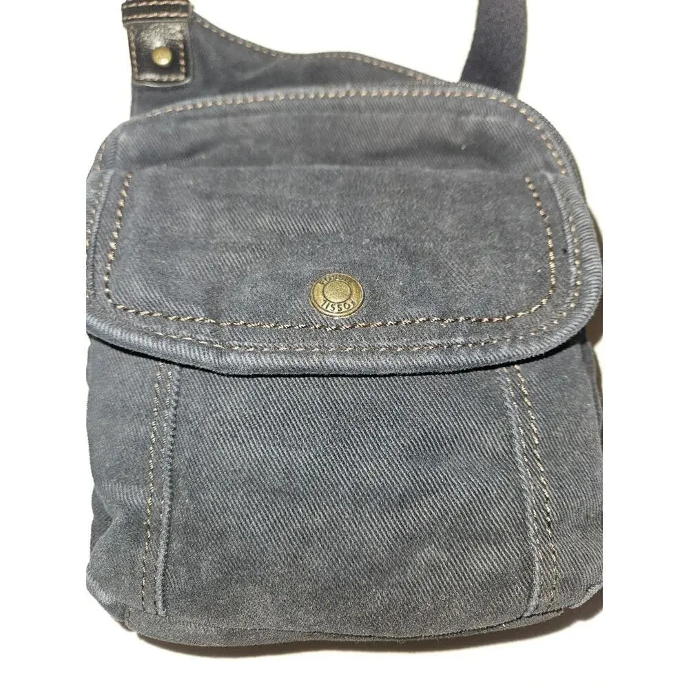 Fossil Crossbody Bag Canvas Dark Navy 7x8x2 - Picture 4 of 10